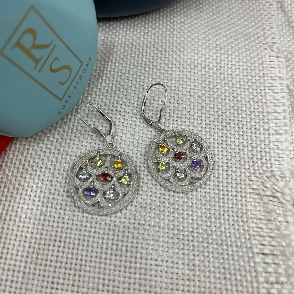 Vintage Ross-Simons Real Sterling Silver Multi-Gemstone Earrings - Picture 9 of 16